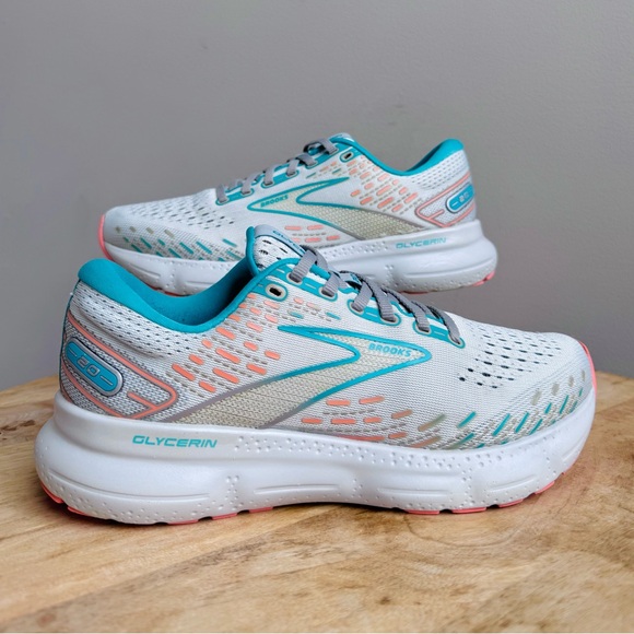 Brooks Glycerin 20 Running Shoes Women’s 9 Gray Coral Latigo Bay Aqua Blue - Picture 2 of 11